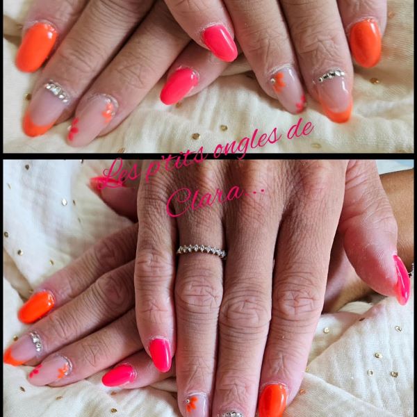 Les Ongles par Clara 7 ONGLES MAINS ROSE ORANGE