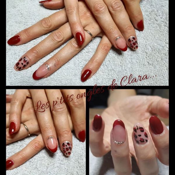 Ongles mains résine semi permanent rouge léopard